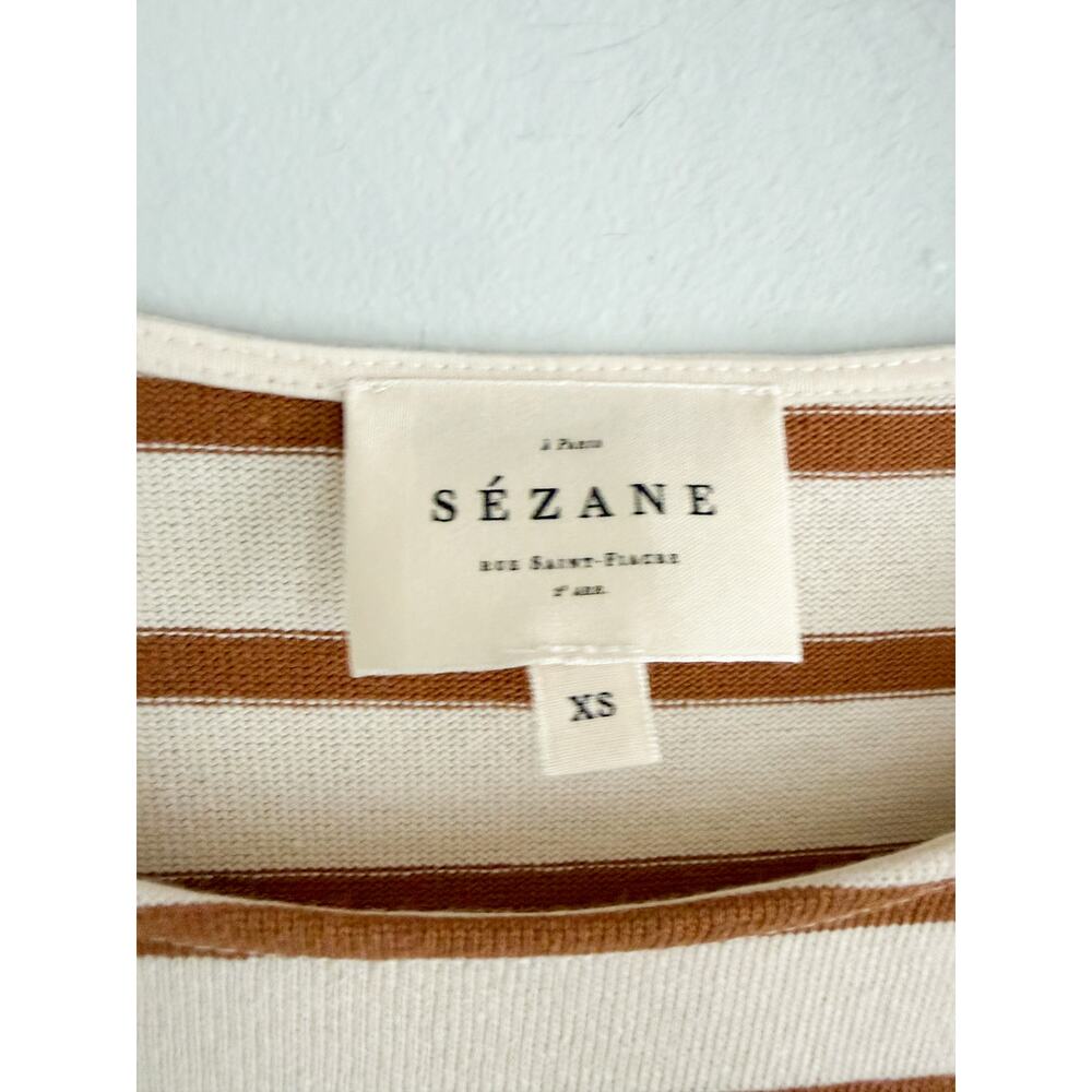 Sézane | Colette Marinière Stripe Top Ecru Camel Long Sleeve | Sz XS - Picture 5 of 8